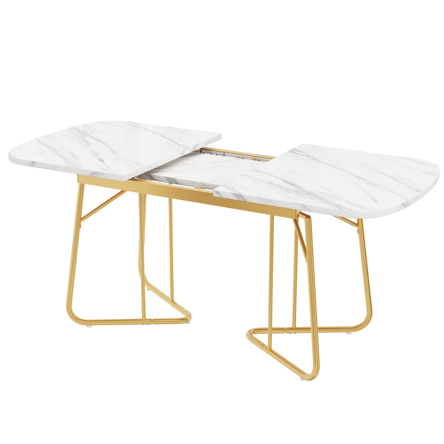 Uitschuifbare Eettafel – Uitklapbare Tafel – Verstelbare Eettafel – Marmeren Tafel – Witte Eettafel – Goudkleurige Metalen Poten – 140-180 cm Lengte – Modern Luxe Design