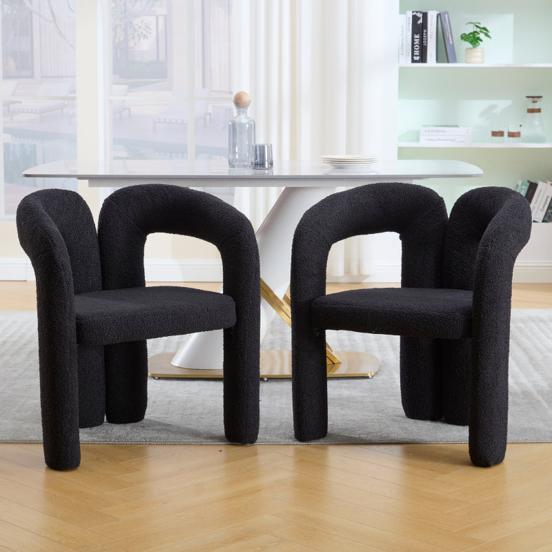 Stoel – Eetkamerstoel – Bureaustoel – Fauteuil – Leesstoel – Teddyflor Bekleding – Ergonomische Rugsteun – Zithoogte 42 cm – Stevig Houten Frame – Zwart