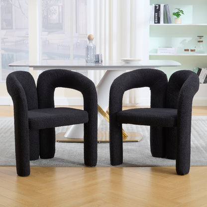 Stoel – Eetkamerstoel – Bureaustoel – Fauteuil – Leesstoel – Teddyflor Bekleding – Ergonomische Rugsteun – Zithoogte 42 cm – Stevig Houten Frame – Zwart