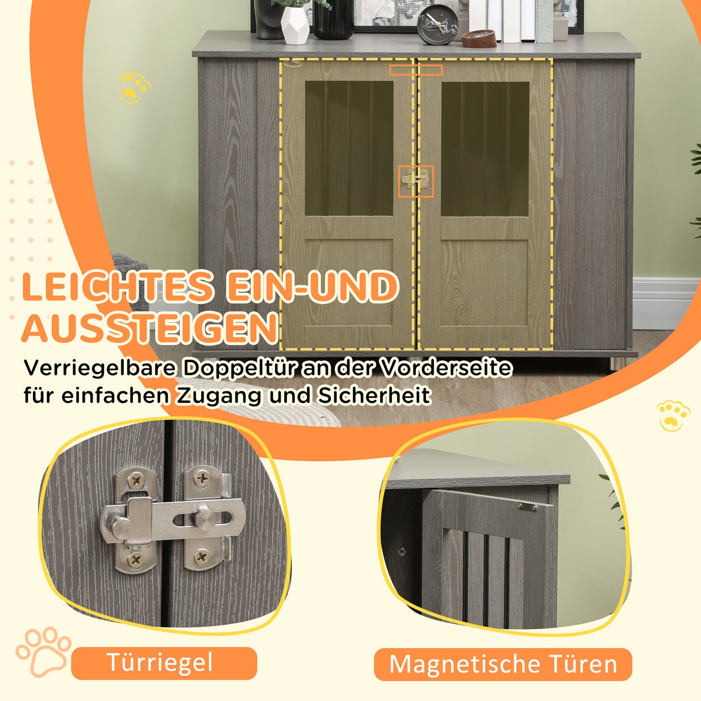 Hondenbench – Hondenkennel – Hondenkooi – Hondenhok – Hondenbench Groot – Modern Grijs – Magnetische Deuren – Verstelbare Voeten