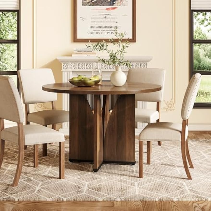 Ronde Eettafel – Keukentafel – Dinertafel – Tafel Voor 4 – Eetkamertafel – Industrieel Design – 120 cm Diameter – Robuust MDF Met X-Poot