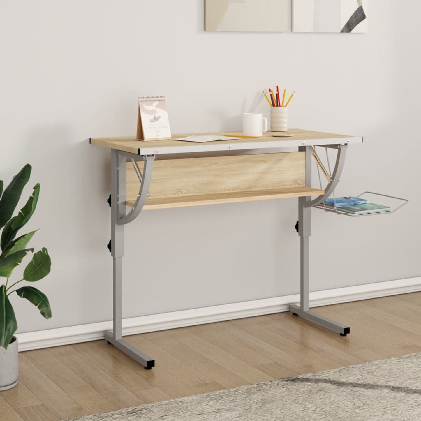 Verstelbaar Bureau – Werktafel – Schrijftafel – Studieplek – Creatief Bureau – Sonoma Eiken – Verstelbare Hoogte 58-87 cm – Robuust Stalen Frame
