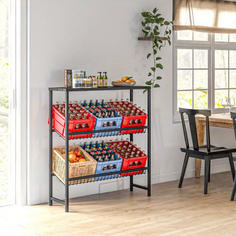 Flessenrek – Drankenkast – Krattenrek – Opbergrek – Flessenhouder – Vrijstaand Metalen Rek – Verstelbare Hoogte – Antislip Leggers – 103 x 33 x 113,5 cm – Stevig Staal