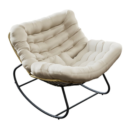 Fauteuil – Loungestoel – Relaxstoel – Schommelstoel – Balkonstoel – Oversized Design – Stevig Metalen Frame – Zachte Polyester Bekleding - Beige