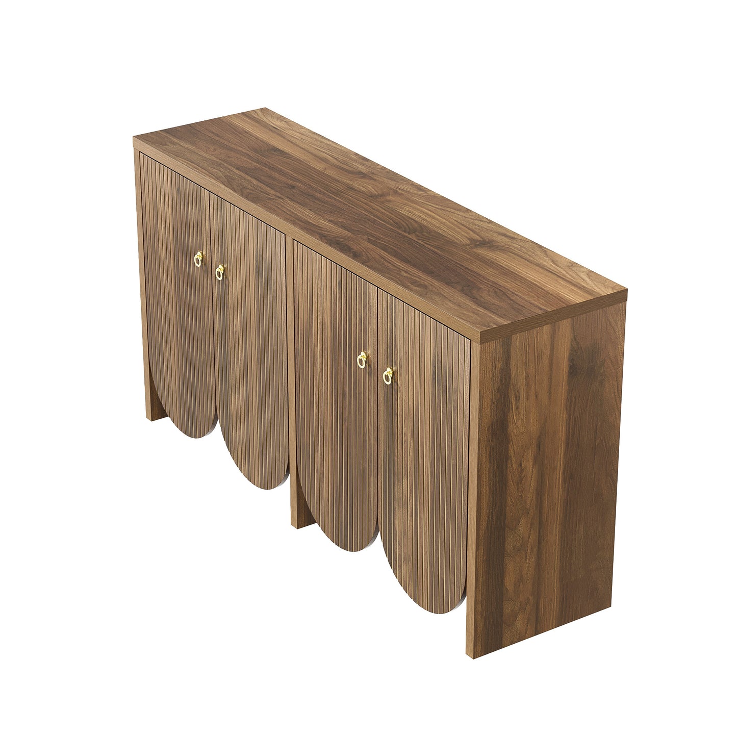 Sideboard – Dressoir – Buffetkast – Opbergkast – Kast – Bruin – 4 Deuren Met Verstelbare Planken – MDF Met Aluminium Grepen – 147×40×80 Cm