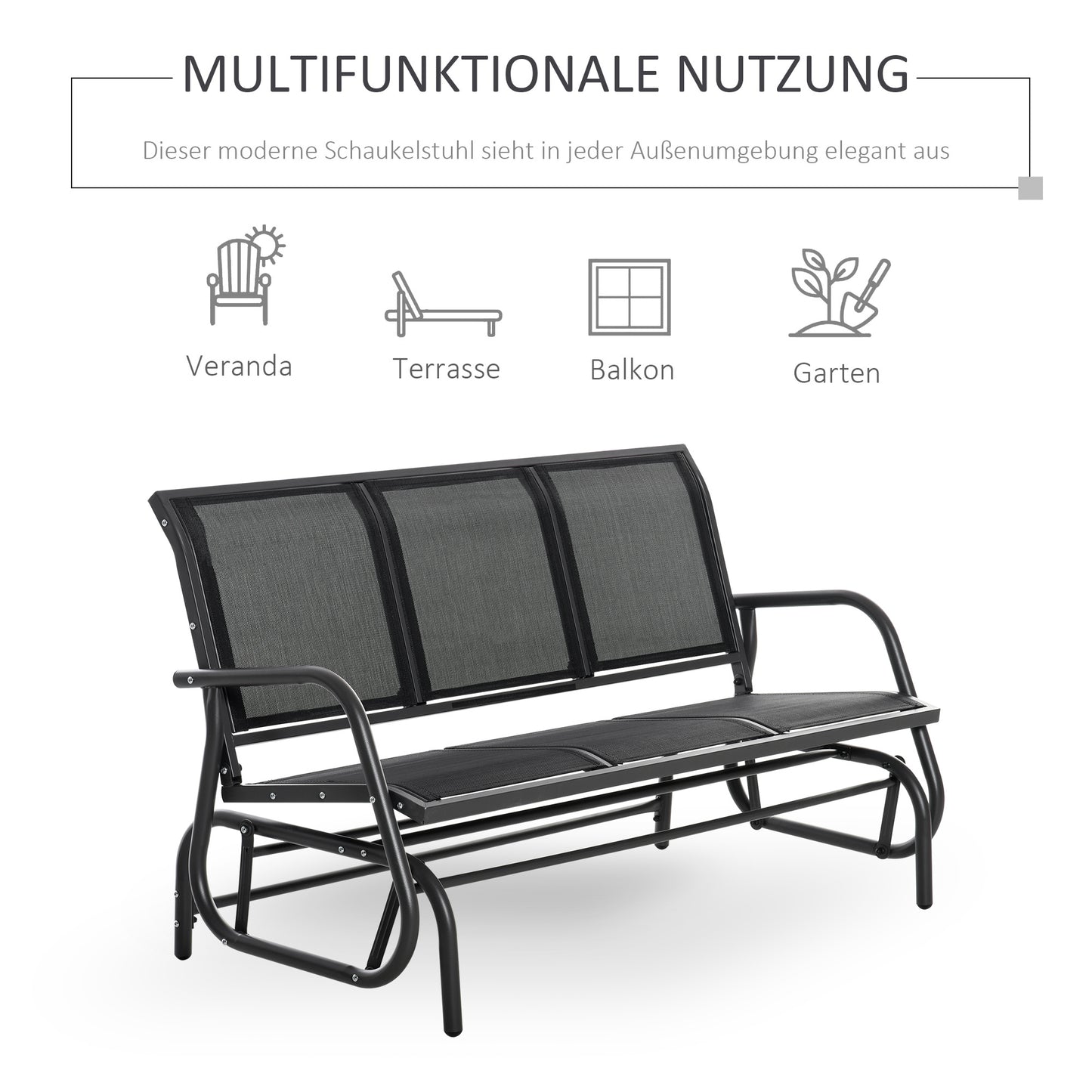 Tuinschommelbank – Tuinbank – Schommelstoel – Tuinmeubel – Loungestoel – Metalen Frame – Ademend Mesh – 2 Personen – Draagvermogen 200 kg