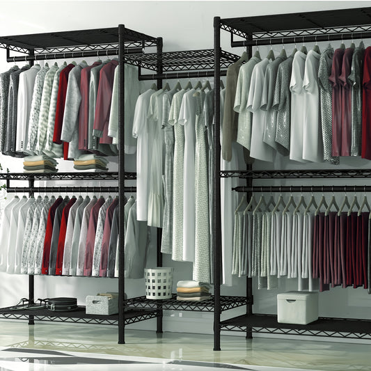 Heavy Duty Kledingrek – Kledingstender – Garderoberek – Kledinghanger – Kastorganizer – Extra Groot – 410,5 KG Capaciteit – 8 Planken & 5 Hangstangen – Roestvrij Stalen Frame – Vrijstaand – Ruimtebesparend Verticaal Design