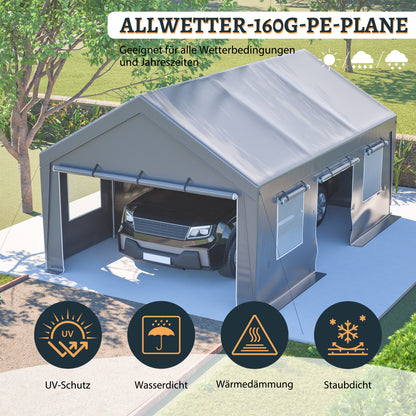 Carport – Garage Tent – Overkapping – Schuur – Opslagtent – Ruim 6x4x3m – UV-Beschermde PE Cover – Elektrisch Rolbare Franse Deuren