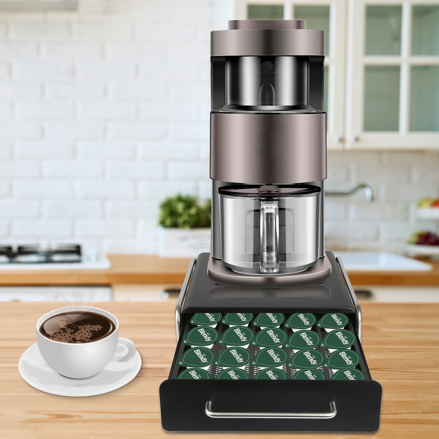 Koffiecapsulehouder – Koffiecapsule Opbergdoos – Capsulehouder – Cuphouder – Capsule Organizer – Carbonstaal – Lade Ontwerp – 30,5x31,5x10 cm – Zwart