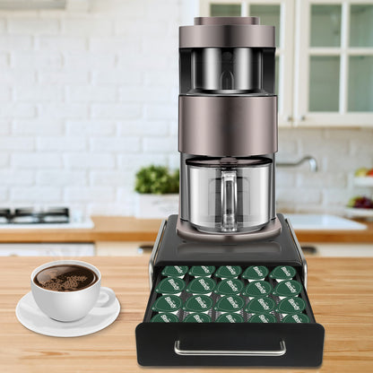 Koffiecapsulehouder – Koffiecapsule Opbergdoos – Capsulehouder – Cuphouder – Capsule Organizer – Carbonstaal – Lade Ontwerp – 30,5x31,5x10 cm – Zwart