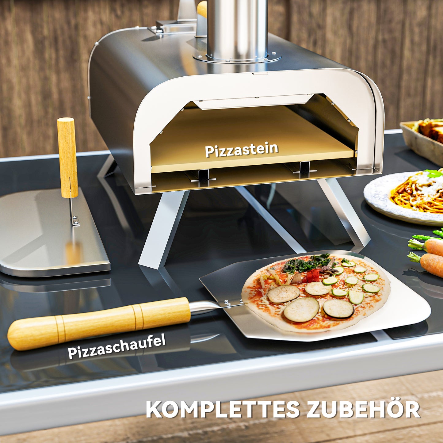 Outdoor Pizza Oven – Mobiele Pizza Oven – Draagbare Pizza Oven – Buitenoven – Pizza Grill – Roestvrij Staal – Inklapbare Poten – Pizzasteen & Schoorsteen