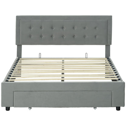 Bedframe – Tweepersoonsbed – Platformbed – Opbergbed – Bedbank – Hydraulische Lift – Verstelbaar Hoofdbord Fluweel – 140x200 cm