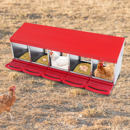 Kippenhok Nestkast – Nest Box – Legnest – Kippennest – Eieren Verzamelen – 5 Compartimenten – Gegalvaniseerd Staal – Rood