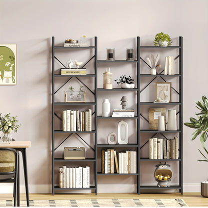 Boekenkast – Boekrek – Boekenplank – Wandkast – Opbergkast – Groot met 17 planken – Verstelbare plankhoogte – 24x152x186 cm – Rustiek bruin met zwarte accenten