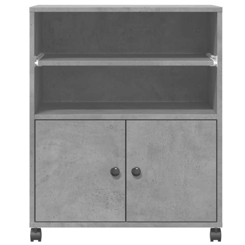Heavy-Duty Concrete Gray Wood Printer Stand with Storage Shelves & Rollers - Mobile Office Floor Organizer, Sturdy Portable Design with Adhesive Pads, Space-Saving Multi-Tier Shelving for Printer, Paper Storage & Supplies, Mo