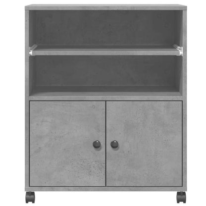 Heavy-Duty Concrete Gray Wood Printer Stand with Storage Shelves & Rollers - Mobile Office Floor Organizer, Sturdy Portable Design with Adhesive Pads, Space-Saving Multi-Tier Shelving for Printer, Paper Storage & Supplies, Mo