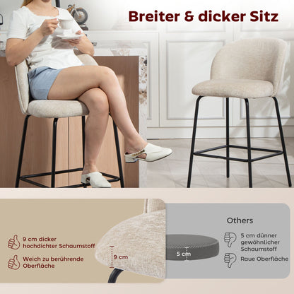 Barkrukken – Barstoelen – Barkruk Set – Keukenkrukken – Hoge Stoelen – Beige – Comfortabele Rugleuning – Stevige Stalen Poten