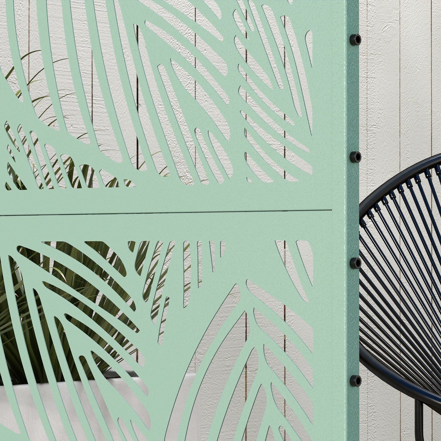 Tuinscherm – Privacyscherm – Schutting – Tuinafscheiding – Windscherm – Groen Metalen Bladmotief – 122 x 45 x 198 cm – Duurzaam Epoxy Coating