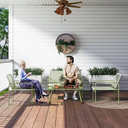 4-Persoons Loungeset Buiten – Tuinmeubels – Loungesofa – Balkonset – Terras Meubilair – Groen – Weerbestendig Gevlochten Kunststof – Temperglas Salontafel
