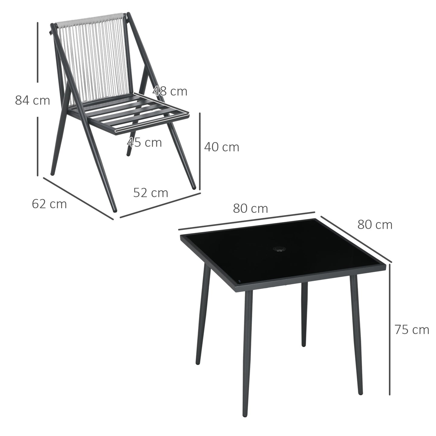 Tuinset – Tuinmeubelset – Buitenmeubelset – Terrasset – Diningset – 5-delig Met 4 Comfortabele Stoelen – Aluminium Frame Met Geharde Glazen Tafel