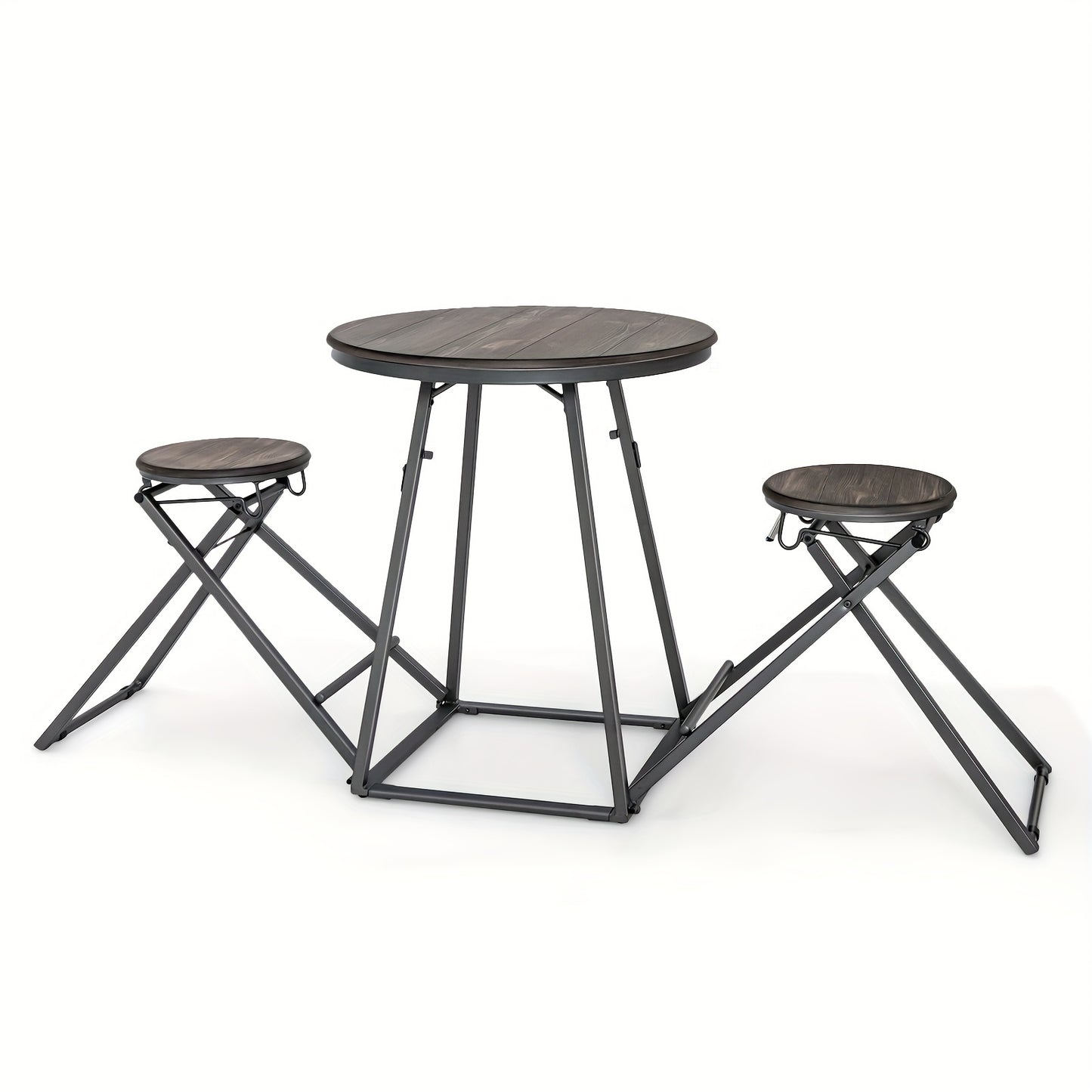 Industriële Eettafelset – Ronde Eettafel – Inklapbare Krukken – Compacte Tafel – Moderne Zitset – Space-Saving Design – Heavy-Duty Metalen Frame – MDF Tafelblad