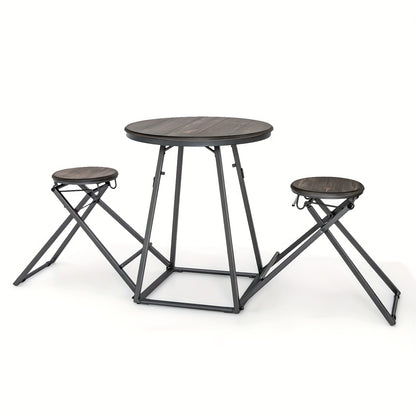 Industriële Eettafelset – Ronde Eettafel – Inklapbare Krukken – Compacte Tafel – Moderne Zitset – Space-Saving Design – Heavy-Duty Metalen Frame – MDF Tafelblad