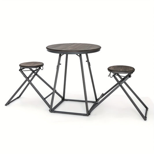 Industriële Eettafelset – Ronde Eettafel – Inklapbare Krukken – Compacte Tafel – Moderne Zitset – Space-Saving Design – Heavy-Duty Metalen Frame – MDF Tafelblad