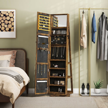 Draaibare Sieradekast – Sieradenkast – Sieradenbox – Jewelry Armoire – Sieradenkistje – Met Spiegel – Lockbaar – Compacte Opbergruimte Chestnut