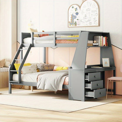 Stapelbed – Etagebed – Hoogslaper – Kinderbed – Slaapbank – Modern Grijs – Met Bureau en Opbergruimte – Veiligheidsreling – Ruimtebesparend Ontwerp