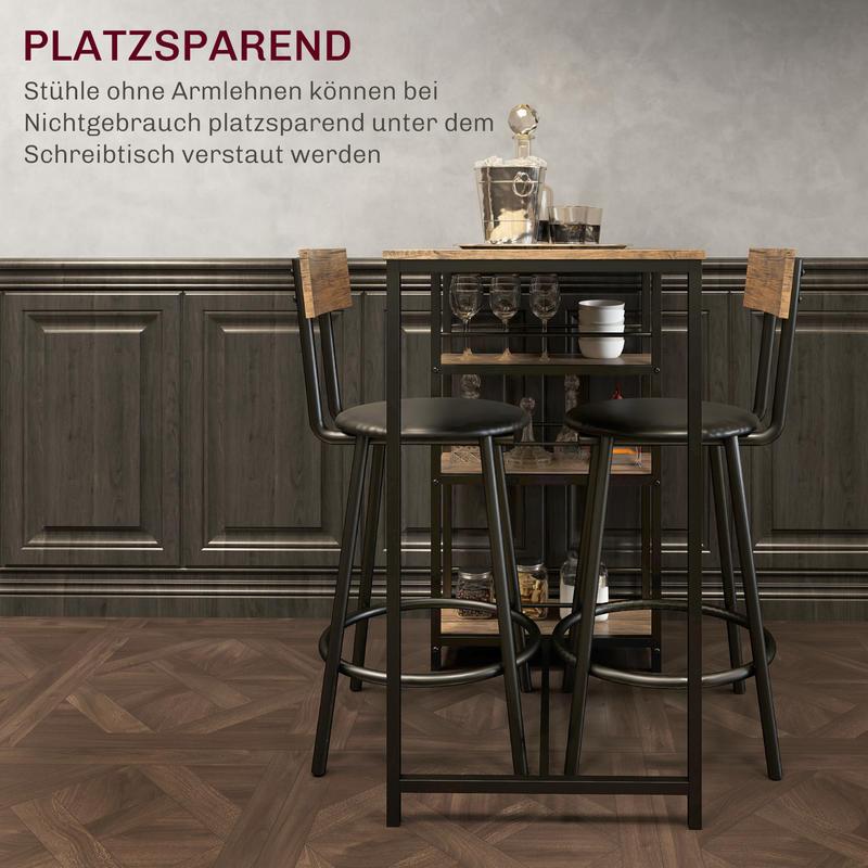 3-in-1 Barset – Bartafel – Hoogtafel – Bistroset – Eethoek – Ruimtebesparend – Stevig MDF en Metaal – Inclusief 2 Comfortabele Stoelen met Kussens