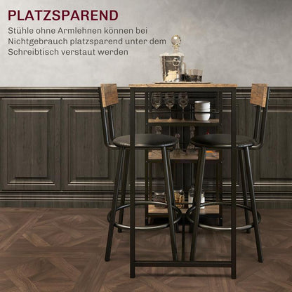 3-in-1 Barset – Bartafel – Hoogtafel – Bistroset – Eethoek – Ruimtebesparend – Stevig MDF en Metaal – Inclusief 2 Comfortabele Stoelen met Kussens