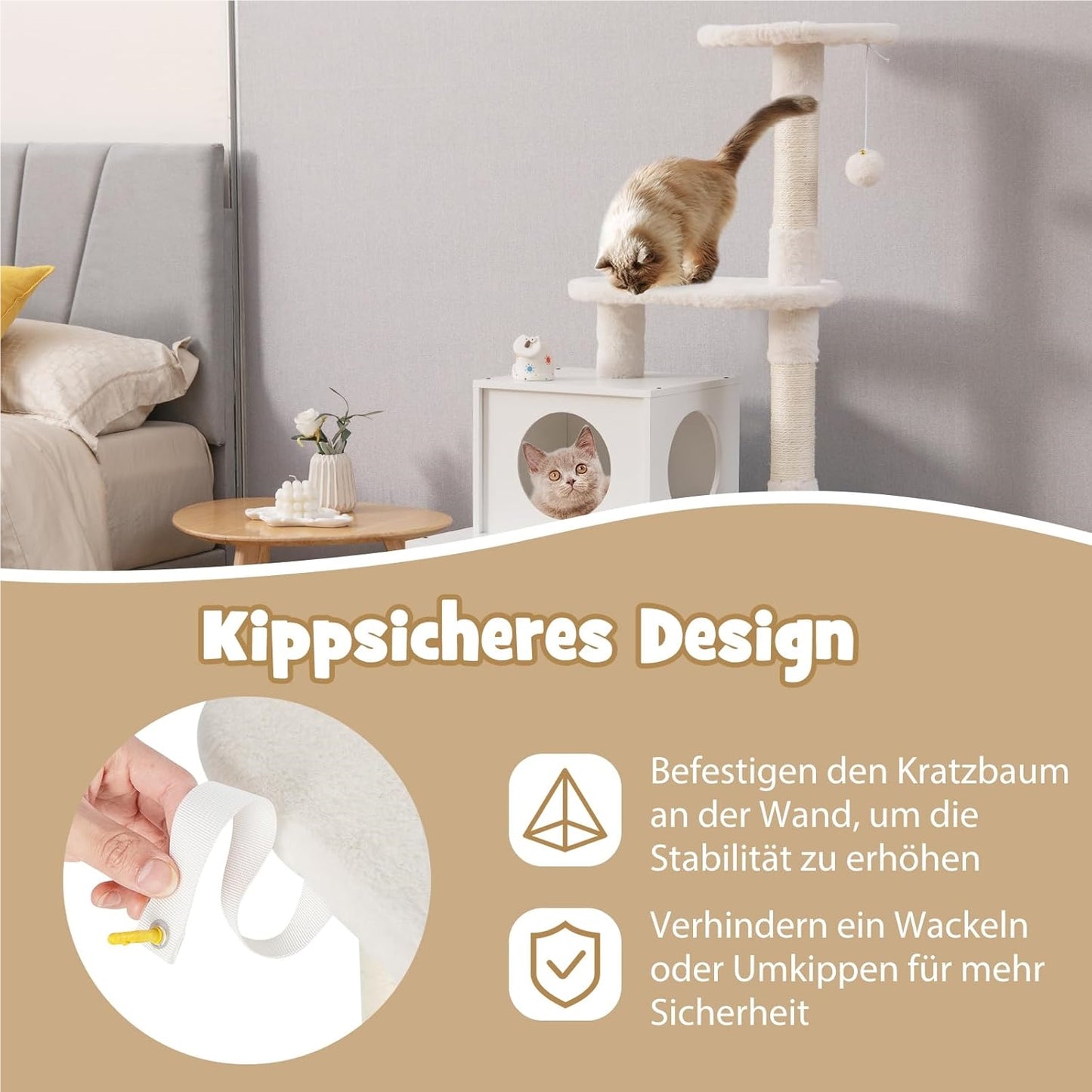 Kattenklimpaal – Krabpaal – Kattenhuis – Kattenmeubel – Krabmeubel – Multifunctioneel Design – Stabiele Houten Constructie – Wit