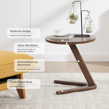 Bijzettafel – Tafeltje – Nachtkastje – Sidetable – Banktafel – Rond – Houtlook – Ruimtebesparend Design – Z-vormige Voet Stabiel
