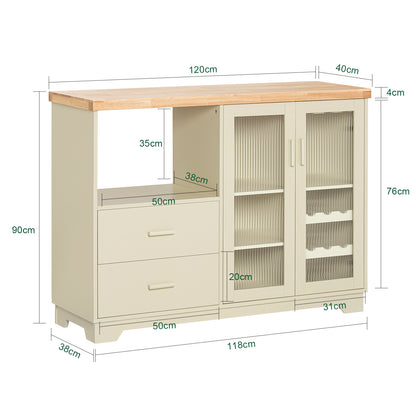 Keukenkast – Buffetkast – Opbergkast – Magnetronkast – Kast – Houtvezelplaat & Massief Hout – 120x40x90 cm – Ruime Indeling Met Glazen Deuren