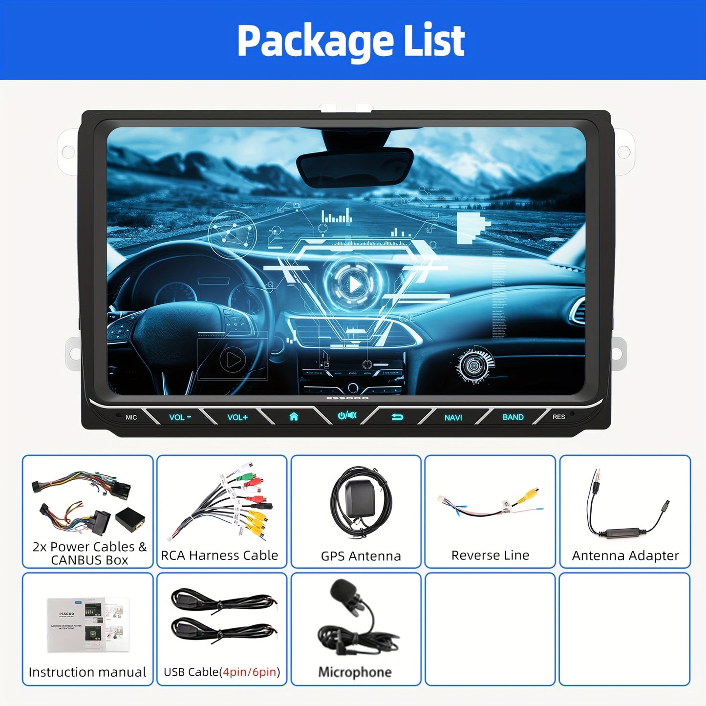 Multimedia Systeem voor Auto – Car Stereo – Head Unit – Navigatiesysteem – Autoradio – Draadloze CarPlay & Mirror Link – 9 Inch HD Touchscreen – Android 14 met CANBUS en Microfoon