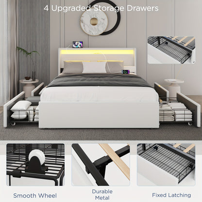 Bed – Tweepersoonsbed – Boxspring – Opbergbed – Ledikant – 160x200 cm – Met 4 Lades – USB Hoofdeinde