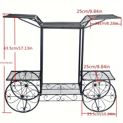 Pflanzenregal Metall – Blumenregal Balkon – Blumenständer Innen – Pflanzenhalter Wohnzimmer – Pflanzenwagen Mit 6 Ablagen – Robustes Metall – Leicht Rollbar Schwarz