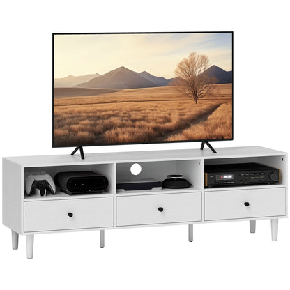 Tv-meubel – TV-kast – Televisiekast – TV-dressoir – Media-meubel – Voor televisies tot 75 inch – Met 3 lades en 3 open planken – Kabelmanagement – Wit spaanplaat