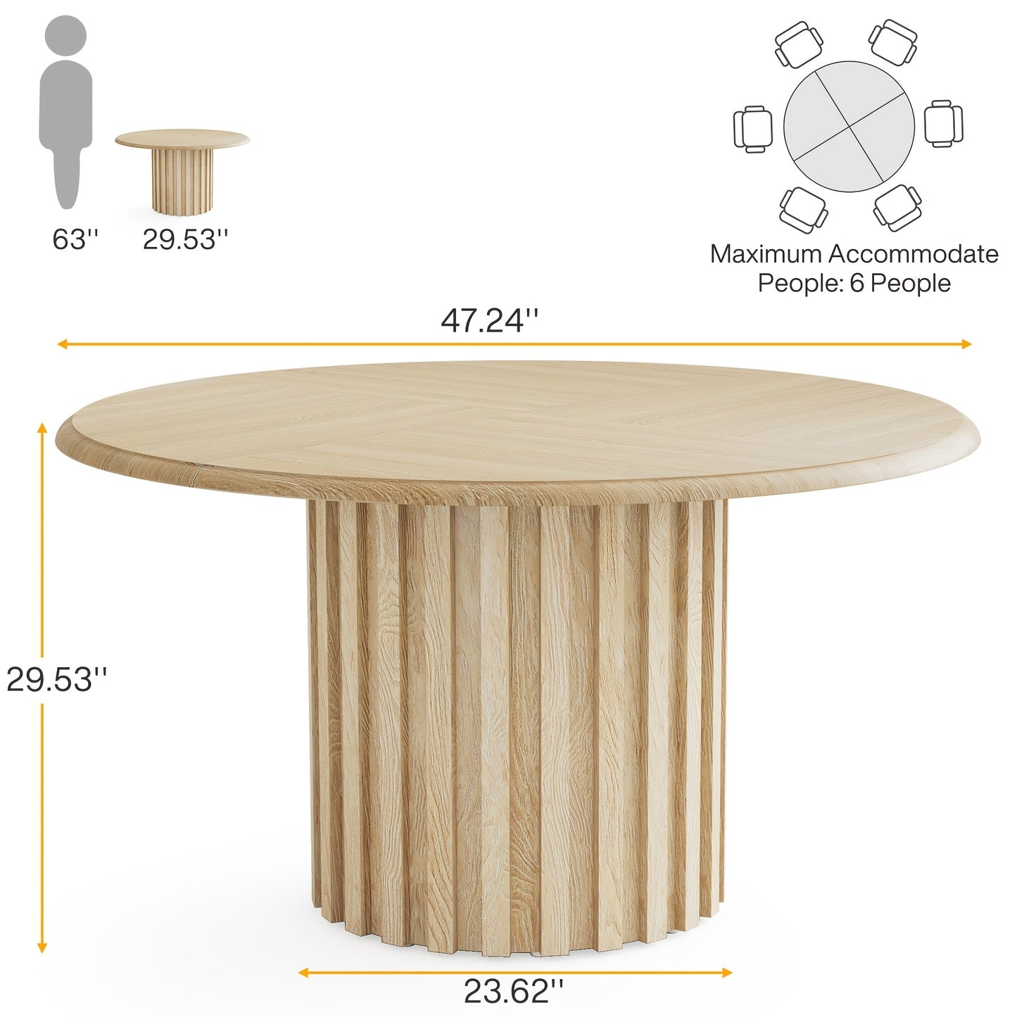 Ronde Eettafel – Ronde Tafel – Eetkamertafel – Keukentafel – Eethoektafel – Compact Design – Gelamineerd Spaanplaat & Metalen Onderstel – 119,99 cm Diameter