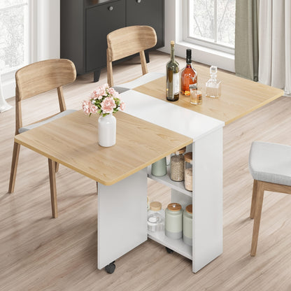 Vloerbedekking – Tapijt – PVC Vloeren – Vinyl Vloer – Zelfklevende Tegels – Uitklapbare Eettafel – Wit Laminaat – 119,9 cm Uitbreidbaar – 6 Wieltjes – 2-laags Opbergruimte
