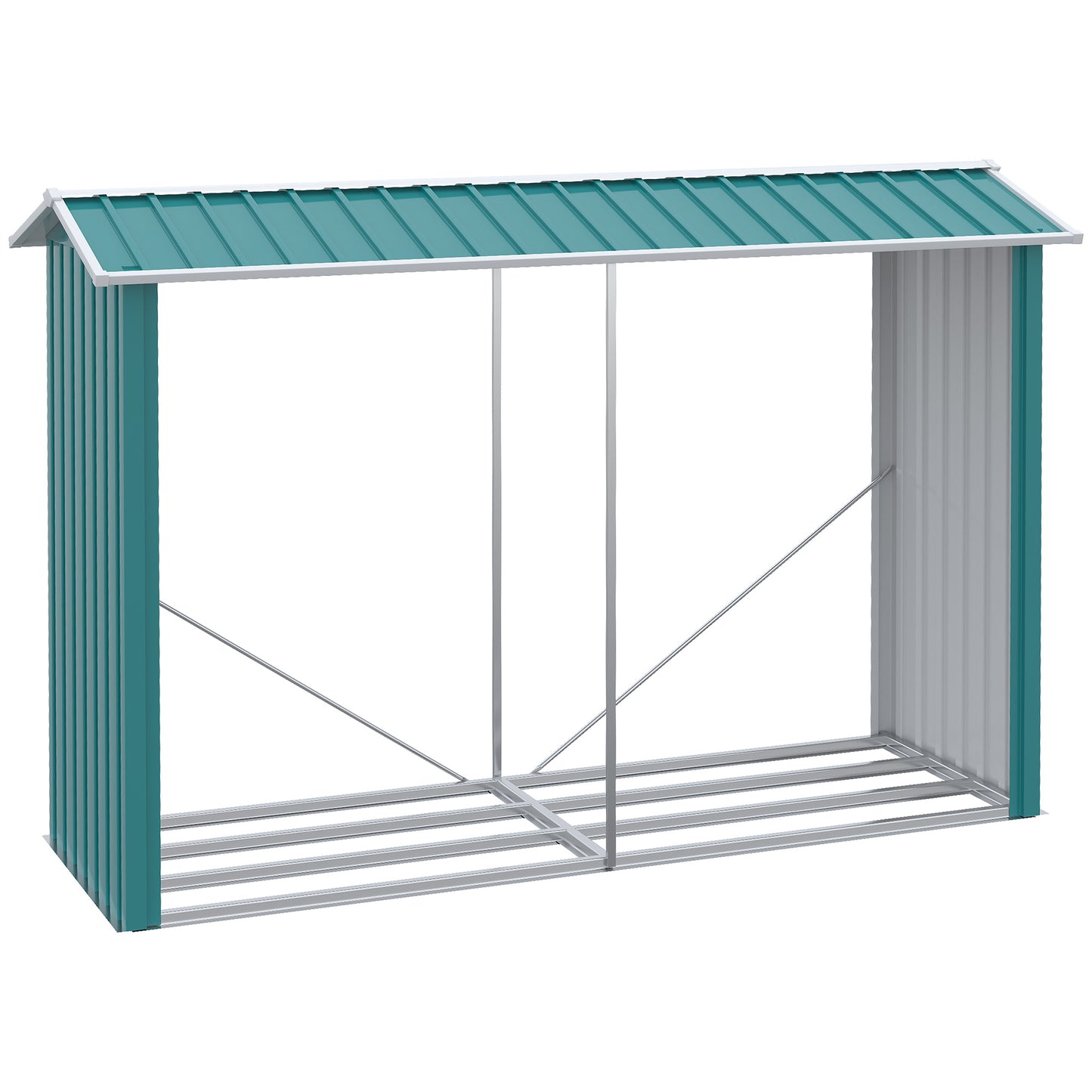 houtopslag – brandhoutrek – houtberging – haardhoutopslag – houtrek – Gegalvaniseerd Staal – Schuin Dak – 240x86x160 cm – Groene Coating