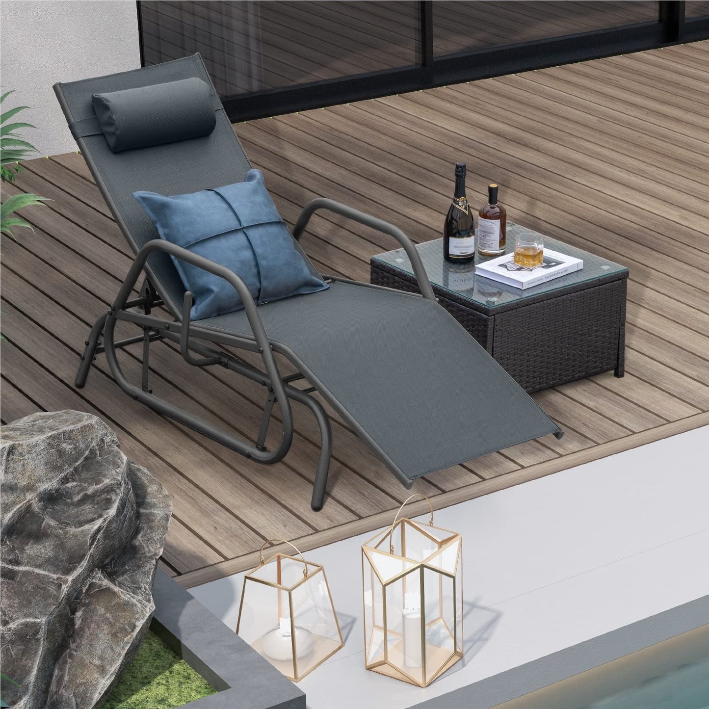 Zweefstoel – Loungestoel – Tuinstoel – Ligstoel – Relaxstoel – 3-Voudig Verstelbare Rugleuning – Ademend Snel Droog Stof – Grijs