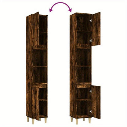 Opbergkast – Kast – Opbergmeubel – Bergkast – Badkamerkast – Smoked Oak – Verticale Design – 30x30x190 cm – Gemaakt Van Geengineerd Houten