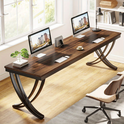 Bureau – Computertafel – Schrijftafel – Werkplek – Thuiswerkplek – Extra Lang 200 cm – Stevig Gefabriceerd Hout – Ruim Voor Twee Personen – Vrijstaand – Modern Landelijke Stijl – Bruin