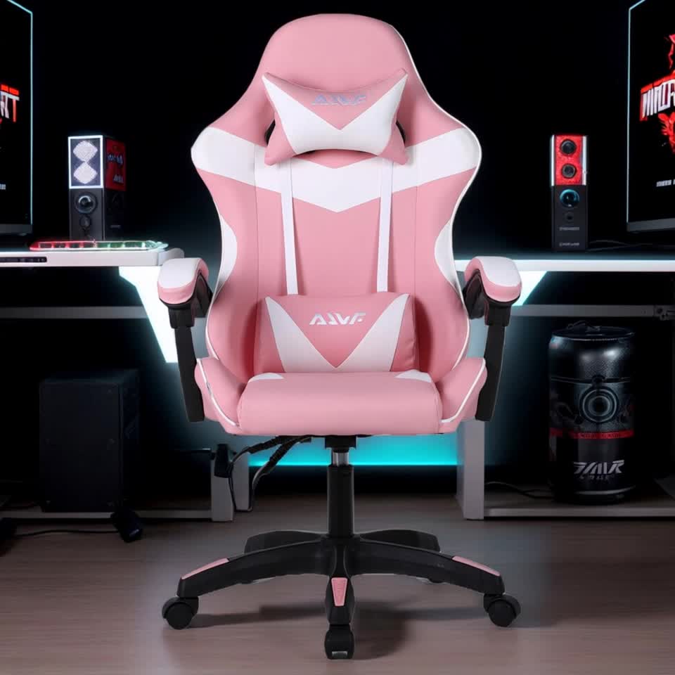 Gamingstoel – Gamestoel – Gaming Chair – Bureaustoel – Ergonomische Stoel – 135° Verstelbare Rugleuning – Ademend Roze Stof – Breed Zitvlak met Armleuningen