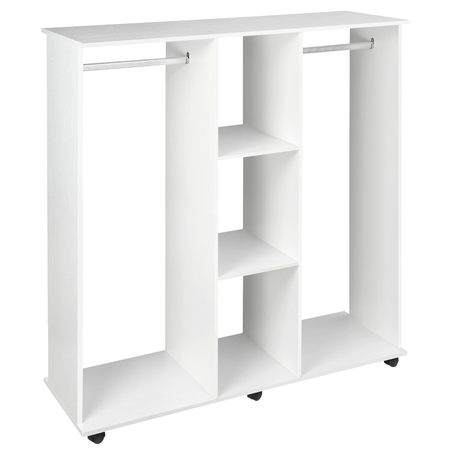 Kledingkast – Garderobekast – Opbergkast – Kledingmeubel – Witte Kledingkast – Mobiel Met 6 Wieltjes – Stevig Spaanplaat 120x40x128 cm