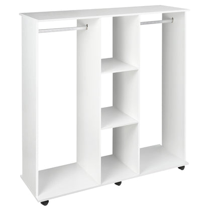 Kledingkast – Garderobekast – Opbergkast – Kledingmeubel – Witte Kledingkast – Mobiel Met 6 Wieltjes – Stevig Spaanplaat 120x40x128 cm