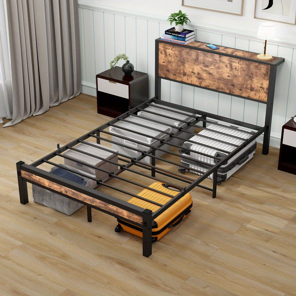 Metalen Bed Frame – Opbergbed – Bedframe – Slaapkamermeubel – Tweepersoonsbed – 120x200 cm – Stabiele Stalen Constructie – Stil Zonder Boxspring