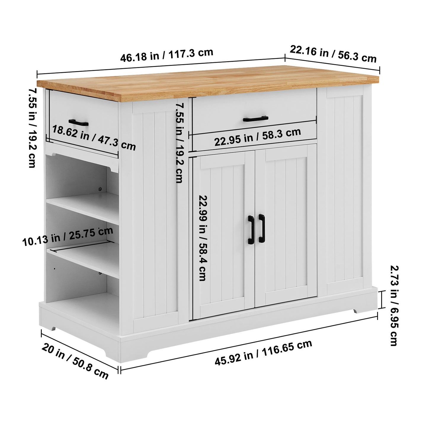 Keukenwagen – Keukentrolley – Serveerwagen – Keukenkar – Opslagkast – MDF Variant – Massief Rubberwood Werkblad – Verstelbare Planken & Gouden Handgrepen