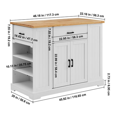 Keukenwagen – Keukentrolley – Serveerwagen – Keukenkar – Opslagkast – MDF Variant – Massief Rubberwood Werkblad – Verstelbare Planken & Gouden Handgrepen